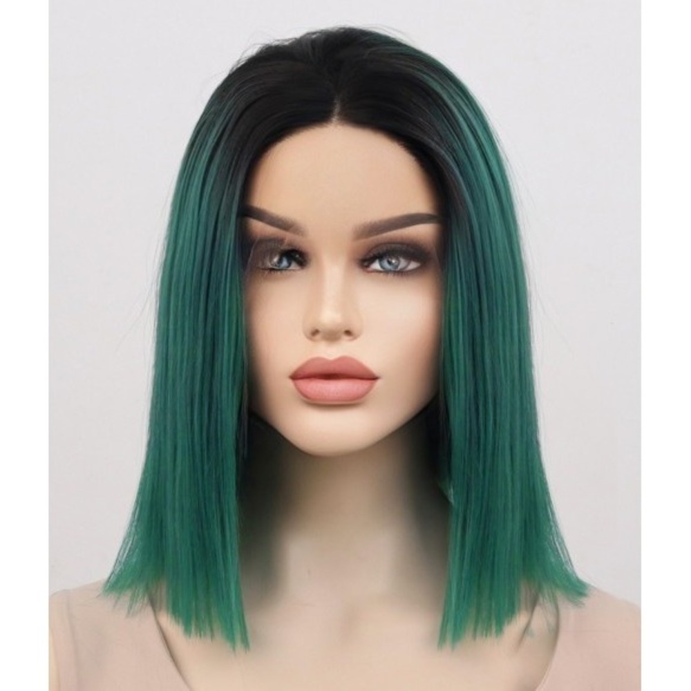 Emerald Velvet Dark Emerald Green Bob Straight Synthetic Lace Front Wig